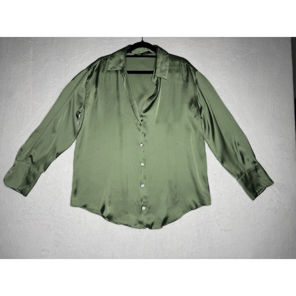 Zara Tops - Zara Women's Satin Effect Button Down Shirt Dress in Green Size Medium